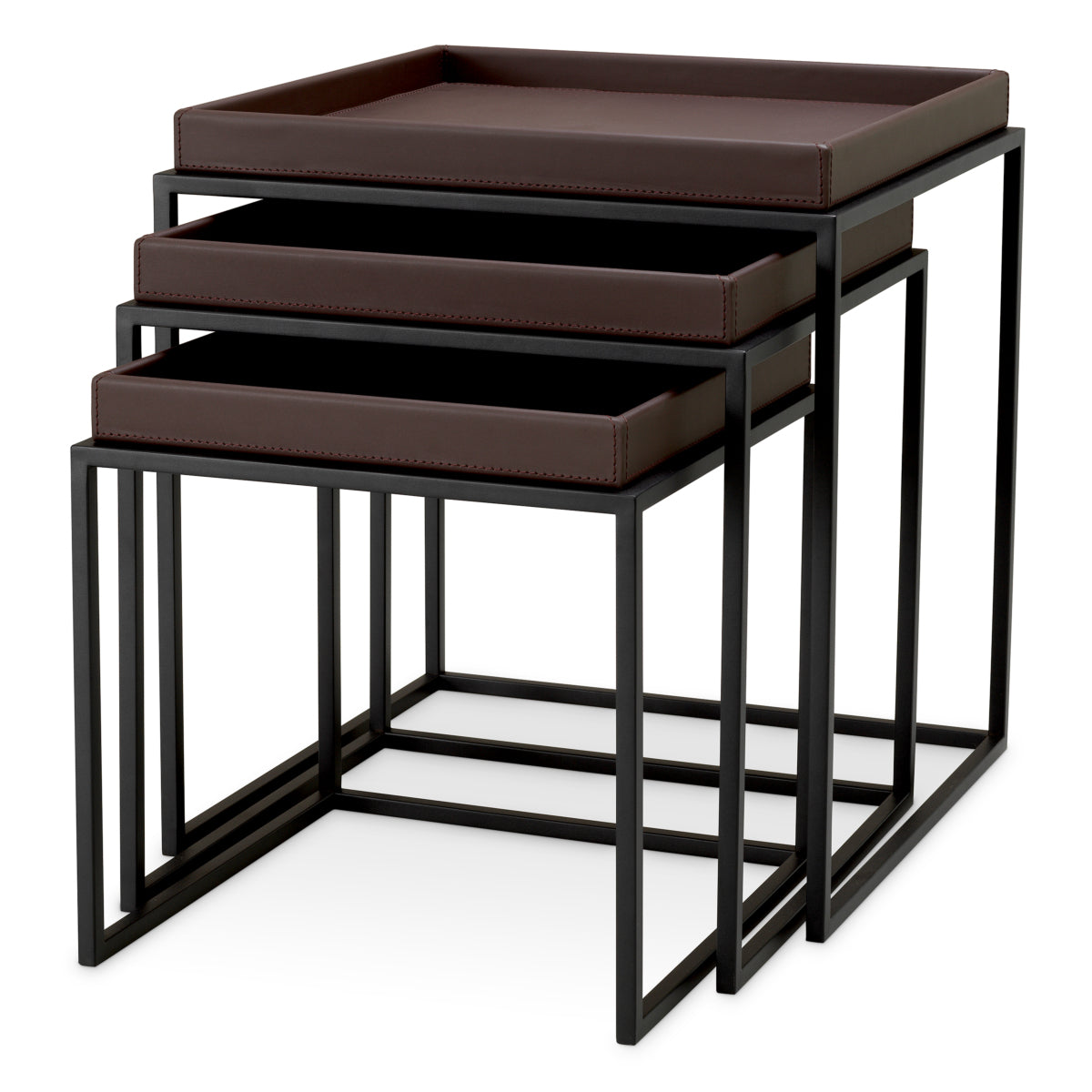 Brown Leather Side Tables (3) Léonard | Eichholtz Miami