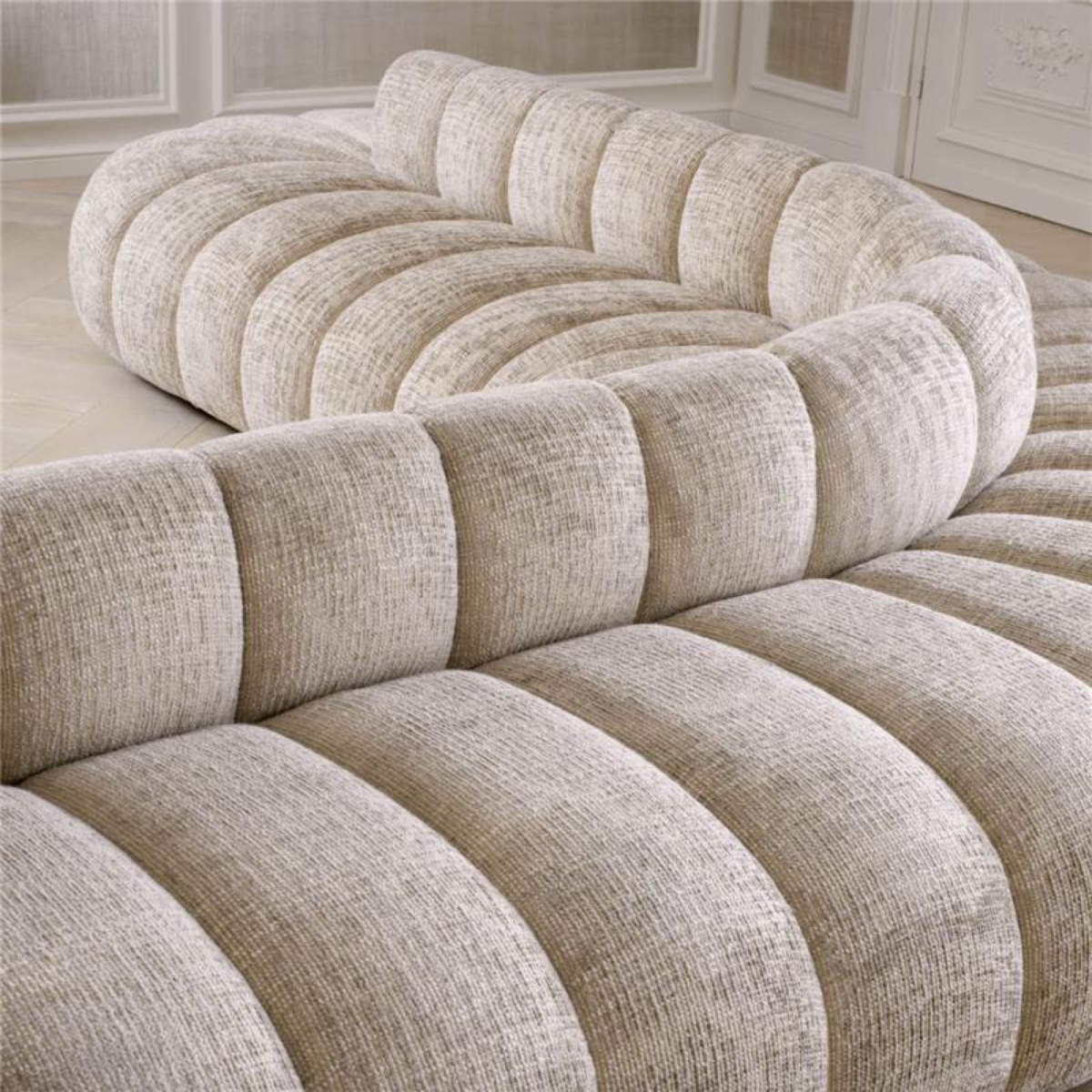 Beige Channeled Curved Sofa Alison | Eichholtz Miami