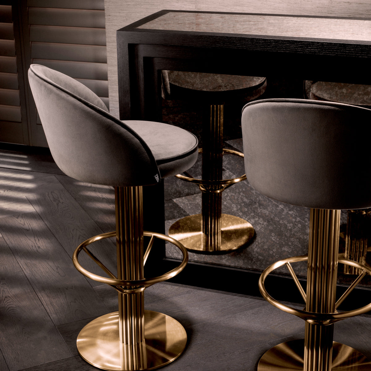 Gray Velvet Counter Stool Dorland | Eichholtz Miami