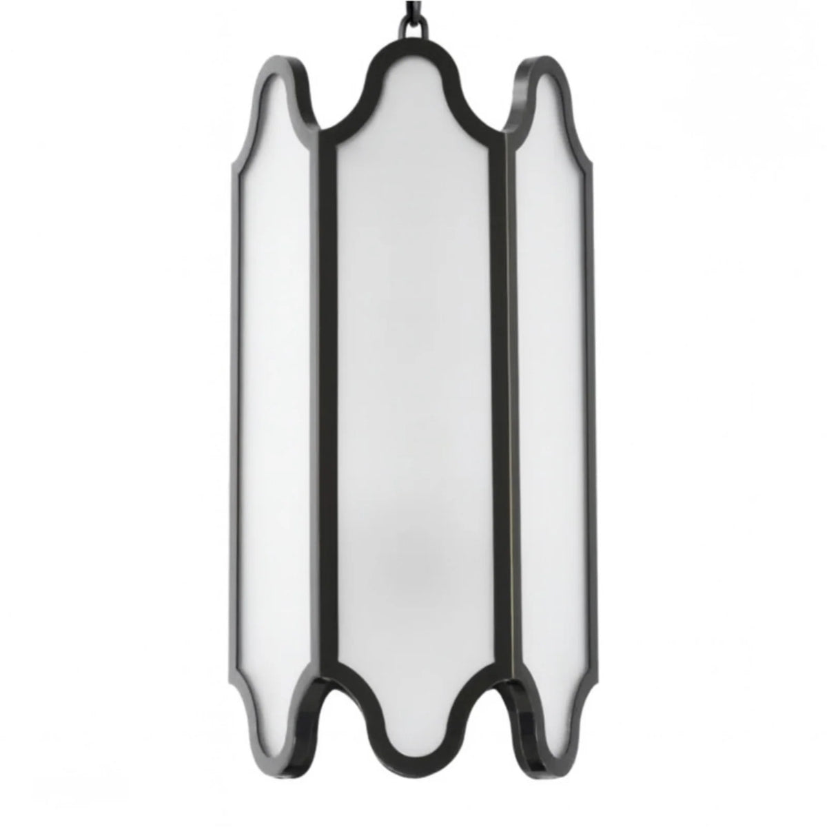 White Glass and Bronze Pendant Rockefeller