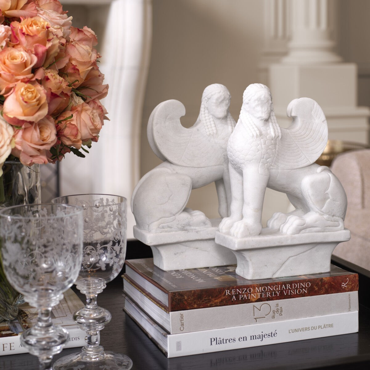 Marble Greek Sculptures (2) Sphinx | Eichholtz Miami